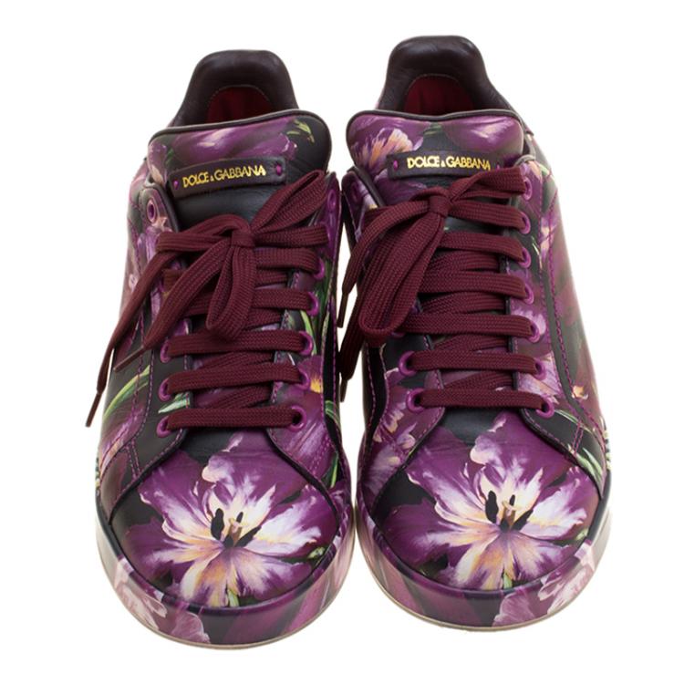 Pre Owned Dolce and Gabbana Multicolor Floral Print Leather Sneakers Size 38.5