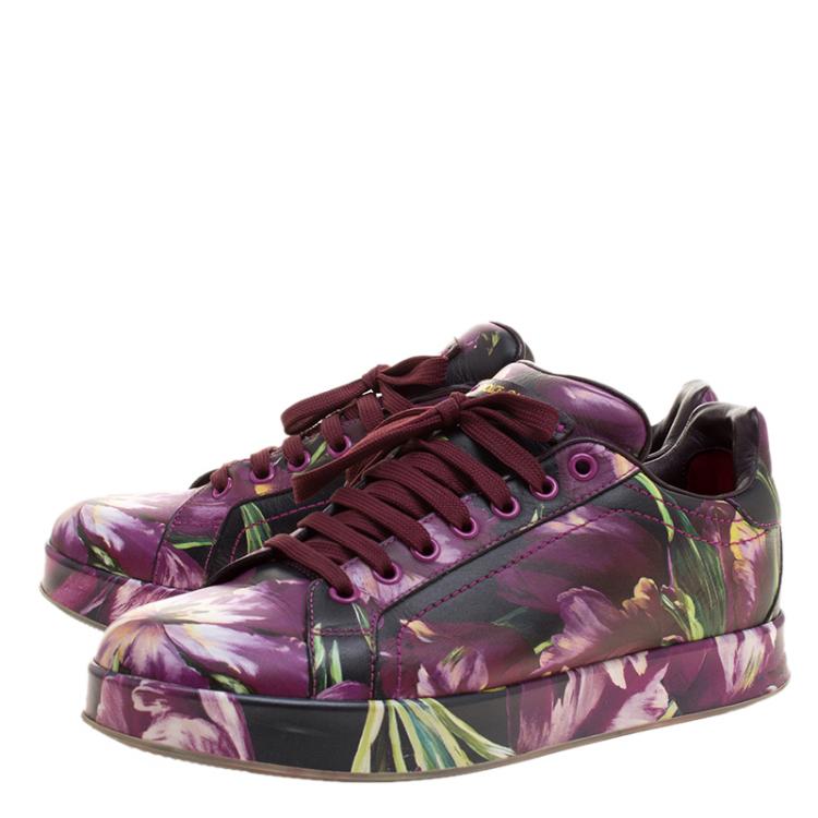 Pre Owned Dolce and Gabbana Multicolor Floral Print Leather Sneakers Size 38.5