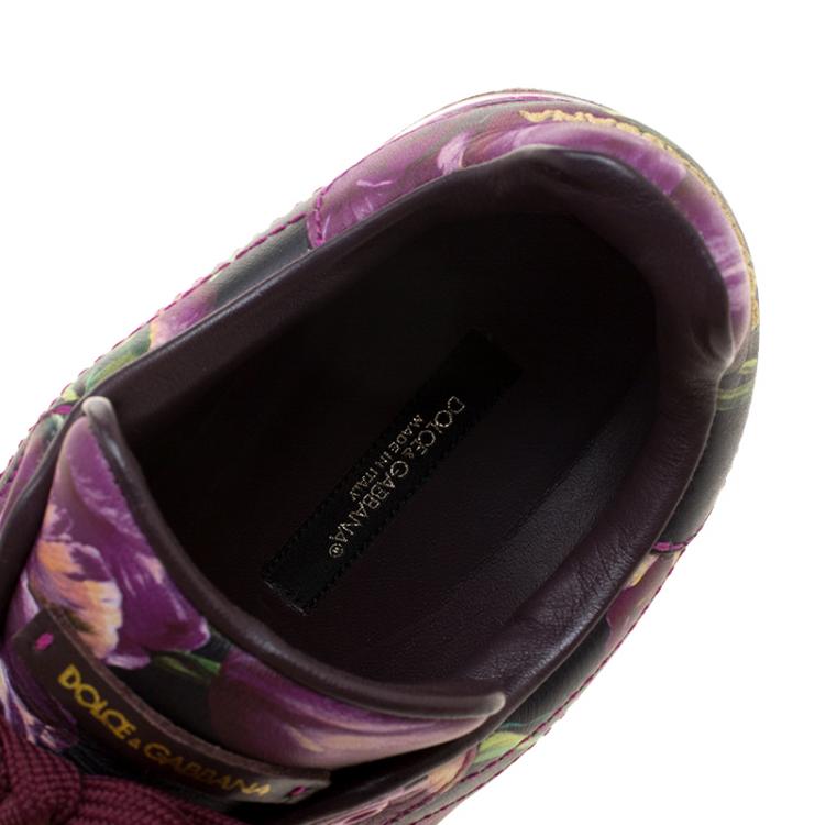 Pre Owned Dolce and Gabbana Multicolor Floral Print Leather Sneakers Size 38.5