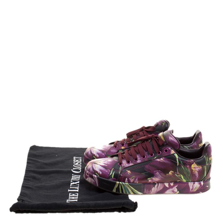 Pre Owned Dolce and Gabbana Multicolor Floral Print Leather Sneakers Size 38.5