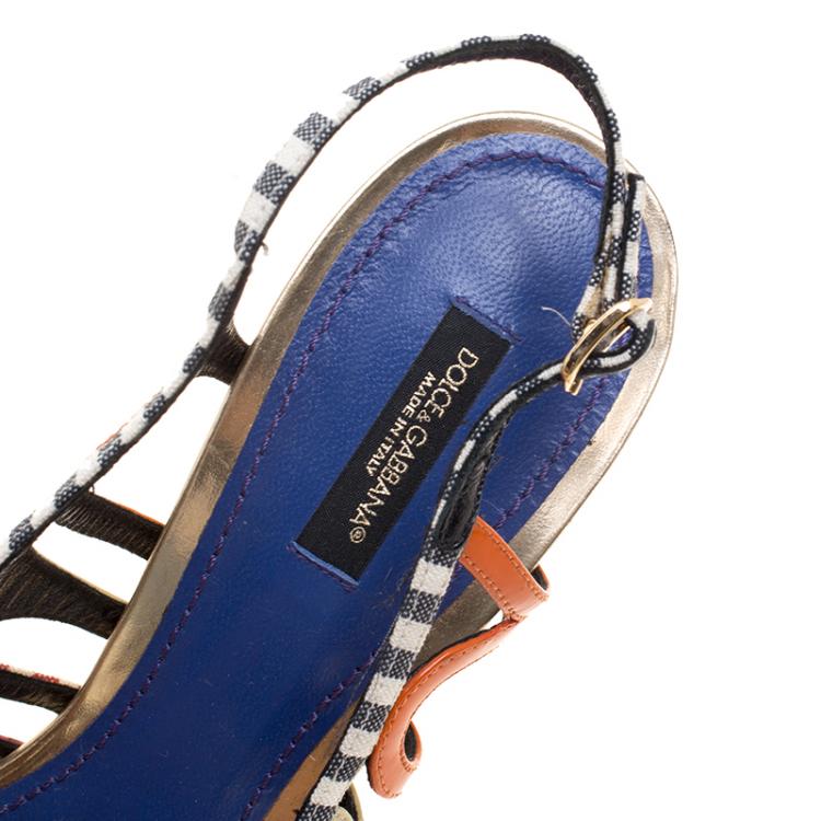 Pre Owned Dolce and Gabbana Multicolor Python Leather and Canvas Strappy Platform Sandals Size 40
