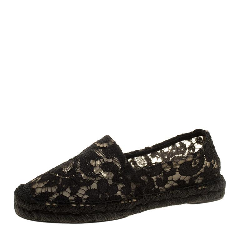 Pre Owned Dolce and Gabbana Black Lace Espadrilles Size 36