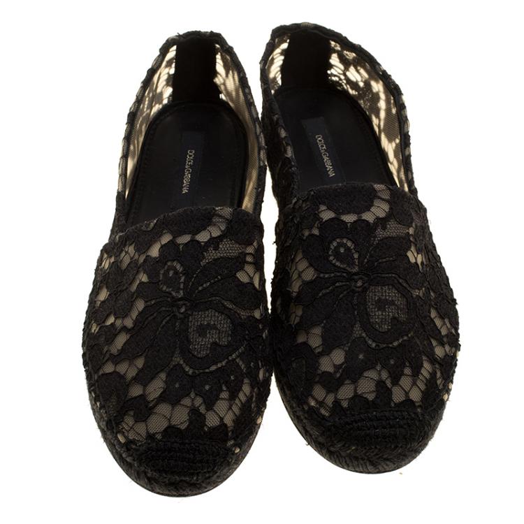Pre Owned Dolce and Gabbana Black Lace Espadrilles Size 36