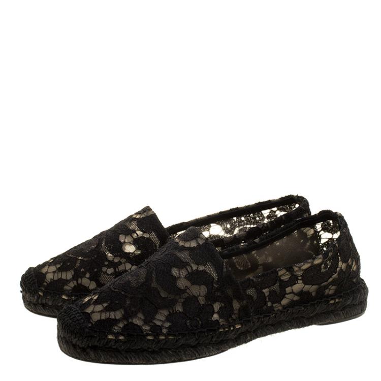 Pre Owned Dolce and Gabbana Black Lace Espadrilles Size 36