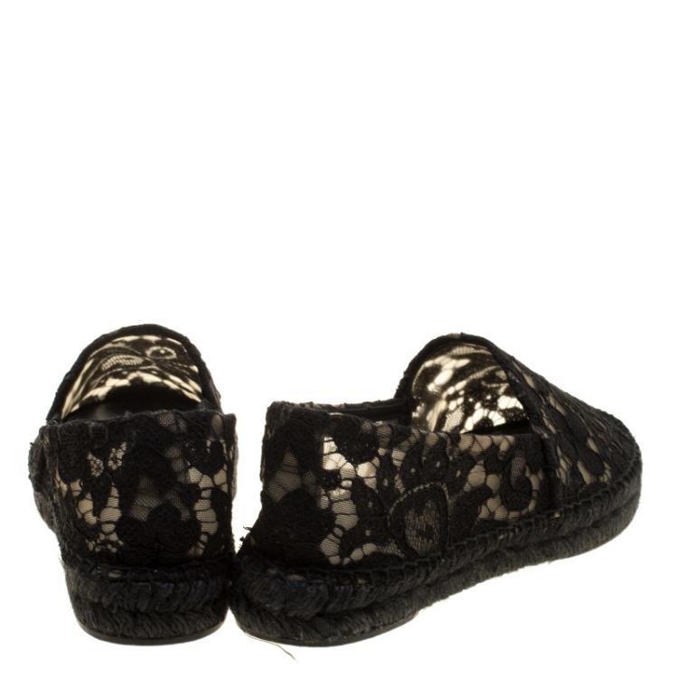Pre Owned Dolce and Gabbana Black Lace Espadrilles Size 36