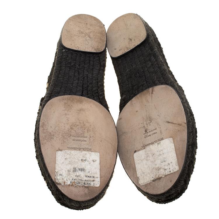Pre Owned Dolce and Gabbana Black Lace Espadrilles Size 36