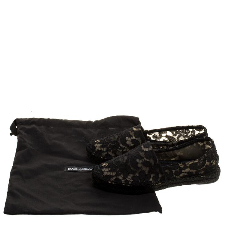 Pre Owned Dolce and Gabbana Black Lace Espadrilles Size 36