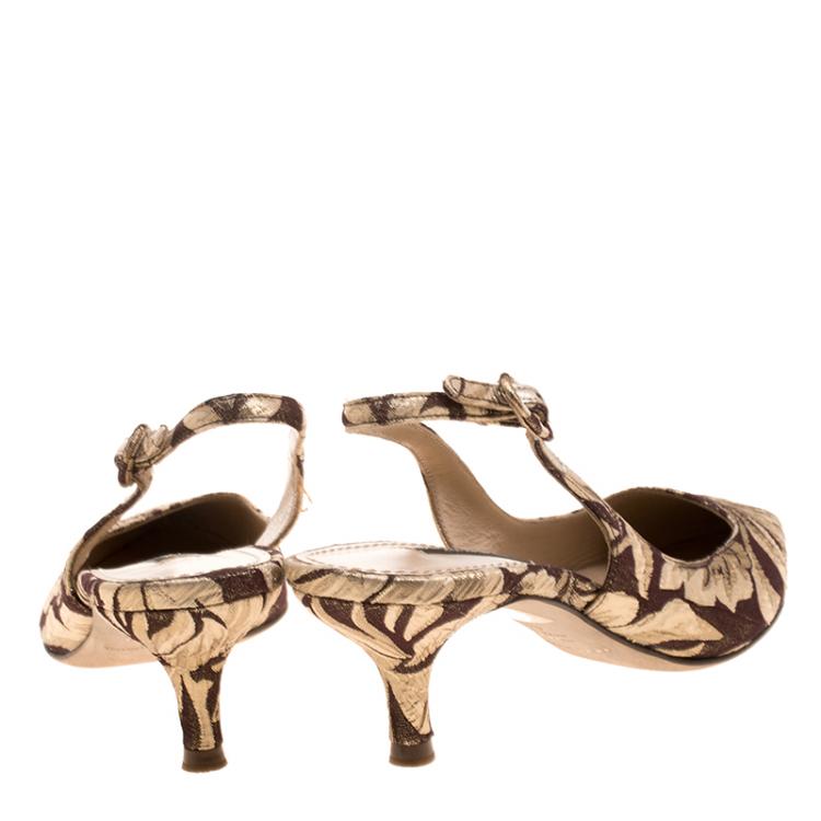 مملوكة مسبقًا Dolce and Gabbana Gold/Brown Fabric Slingback Sandals Size 36