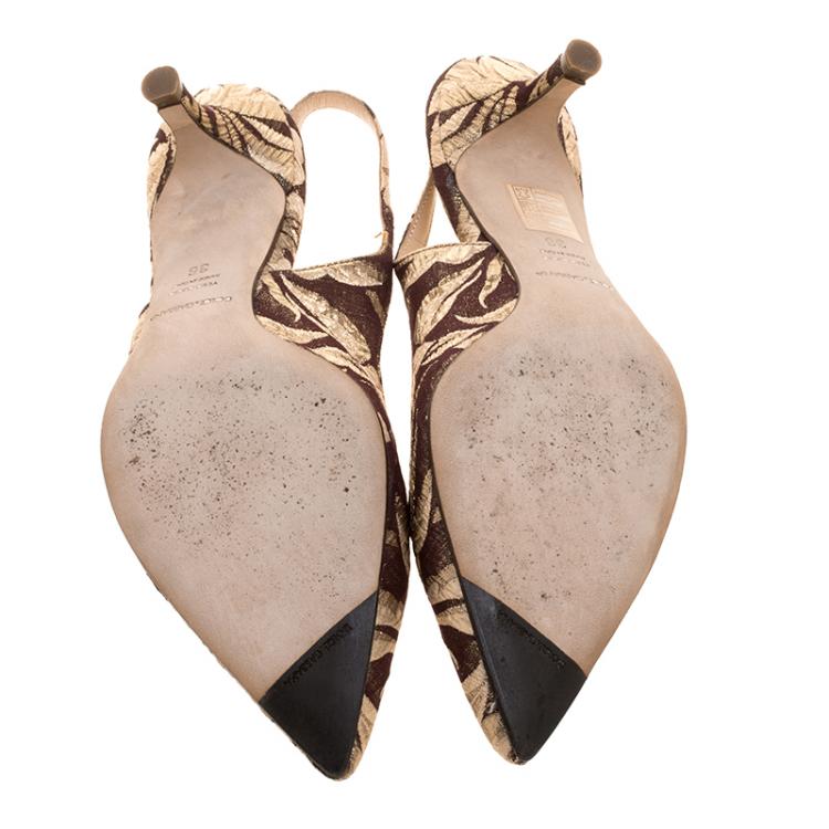 مملوكة مسبقًا Dolce and Gabbana Gold/Brown Fabric Slingback Sandals Size 36