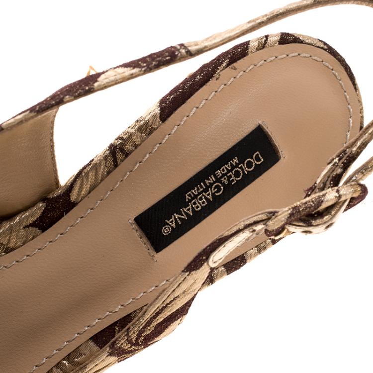 مملوكة مسبقًا Dolce and Gabbana Gold/Brown Fabric Slingback Sandals Size 36