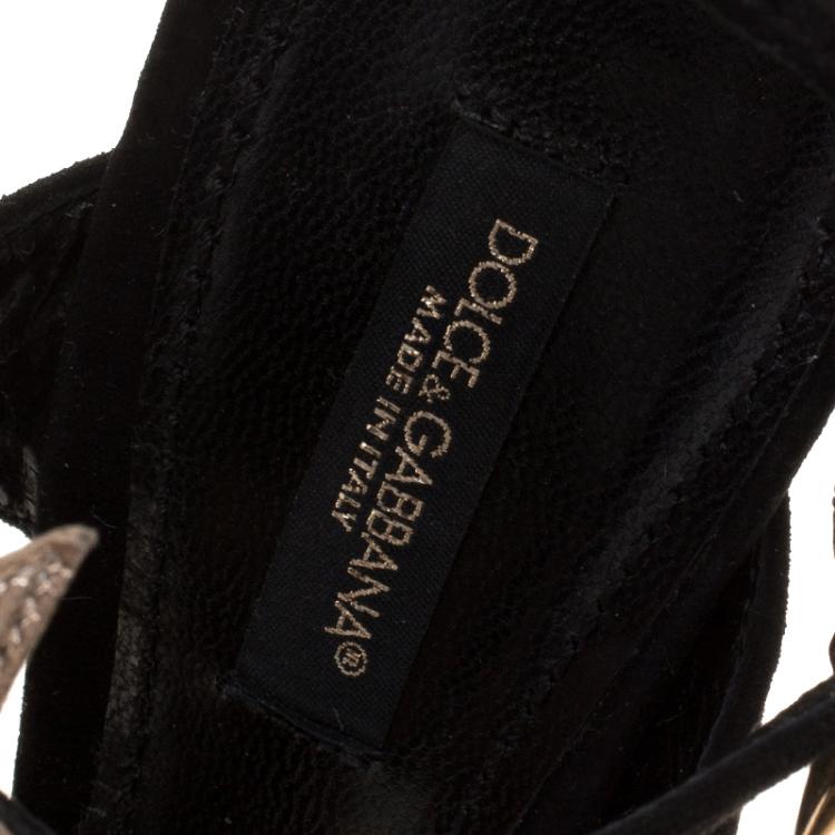 Pre Owned Dolce and Gabbana Black Suede Star Straps Sandals Size 36