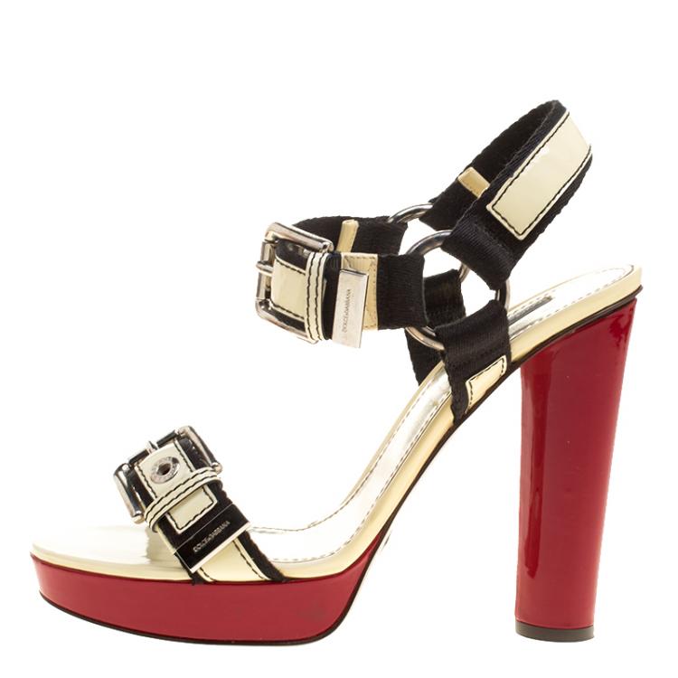 Pre Owned Dolce and Gabbana Cream Patent Leather Platform Sandals Size 40.5