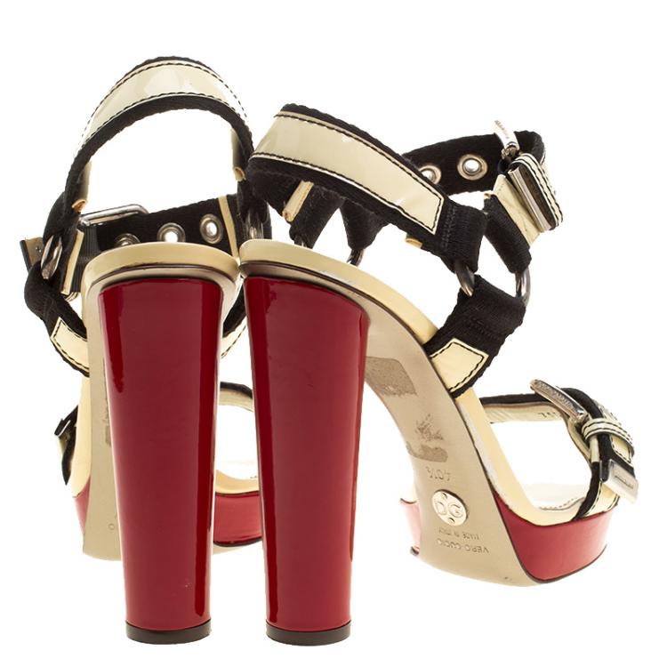 Pre Owned Dolce and Gabbana Cream Patent Leather Platform Sandals Size 40.5