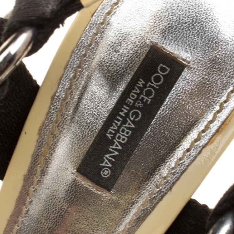 Pre Owned Dolce and Gabbana Cream Patent Leather Platform Sandals Size 40.5