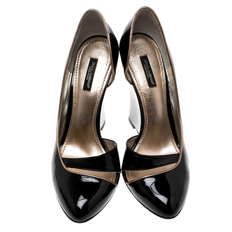 Pre Owned Dolce Gabbana Black Patent Leather D'Orsay Wedge Pump Size 40.5