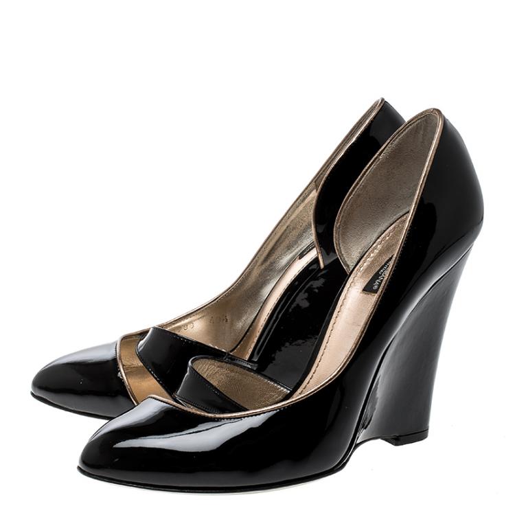 Pre Owned Dolce Gabbana Black Patent Leather D'Orsay Wedge Pump Size 40.5