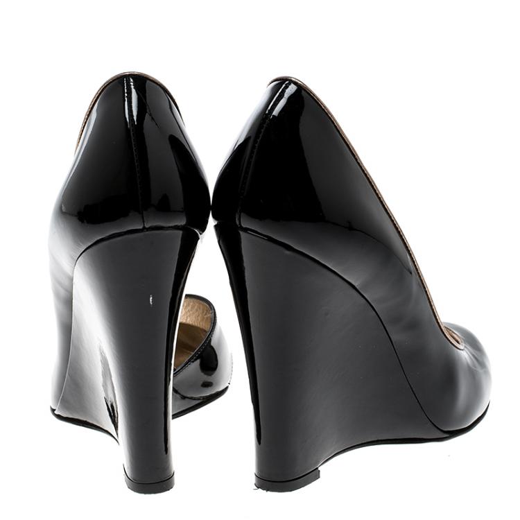 Pre Owned Dolce Gabbana Black Patent Leather D'Orsay Wedge Pump Size 40.5