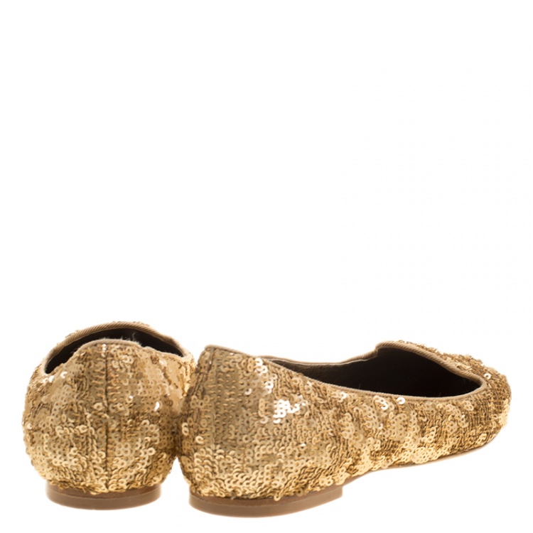 Pre Owned Dolce & Gabbana Gold Sequin Ballet Flats Size 36