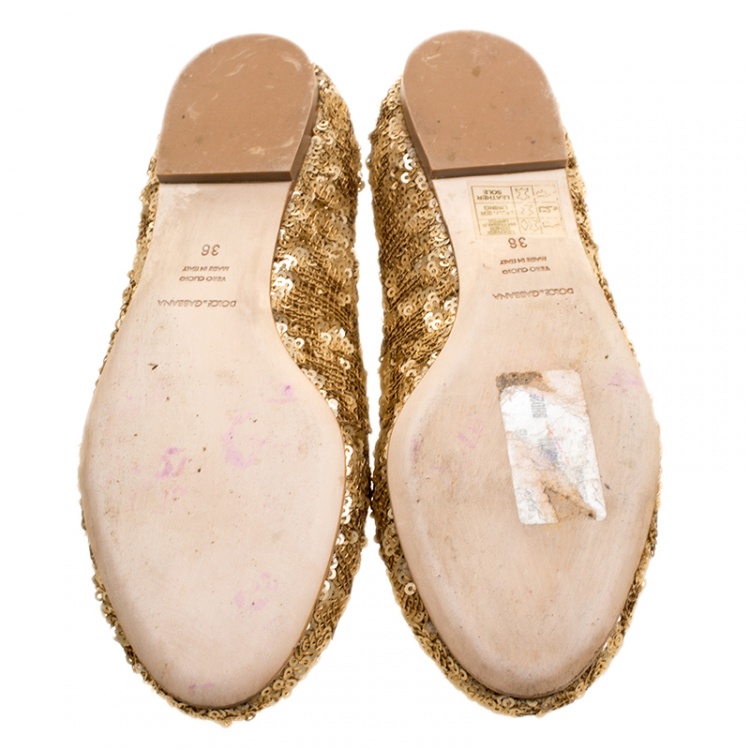 Pre Owned Dolce & Gabbana Gold Sequin Ballet Flats Size 36