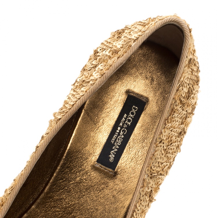 Pre Owned Dolce & Gabbana Gold Sequin Ballet Flats Size 36