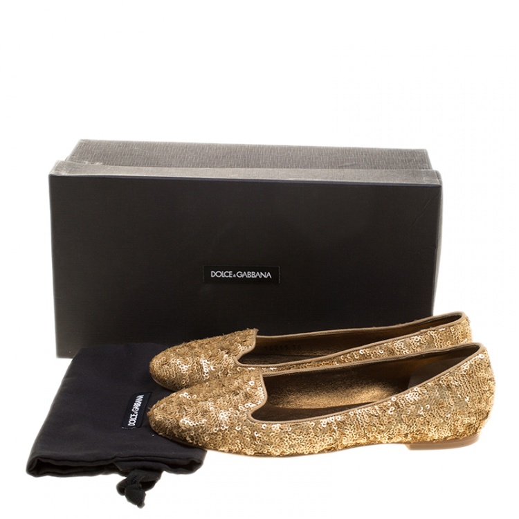 Pre Owned Dolce & Gabbana Gold Sequin Ballet Flats Size 36