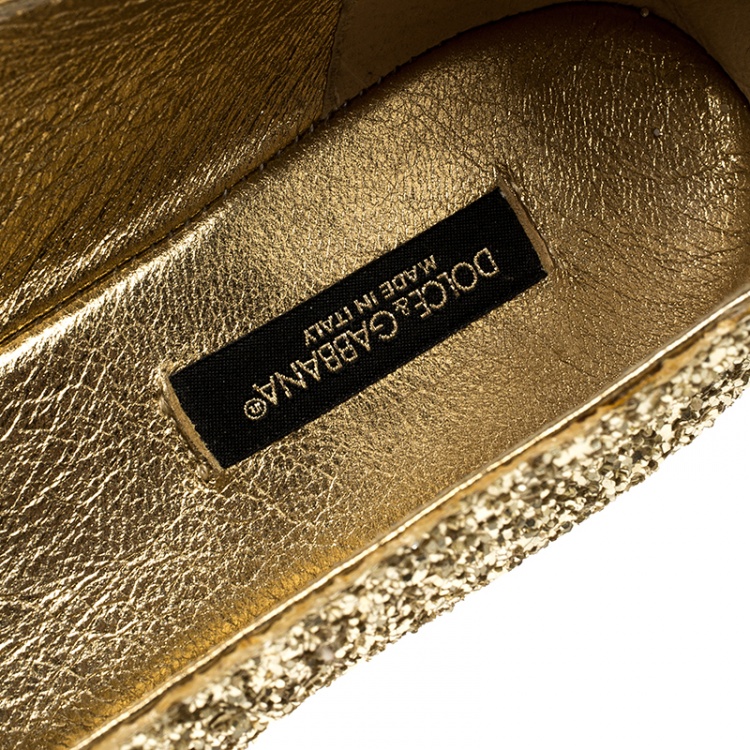 Pre Owned Dolce and Gabbana Gold Glitter Ballet Flats Size 38