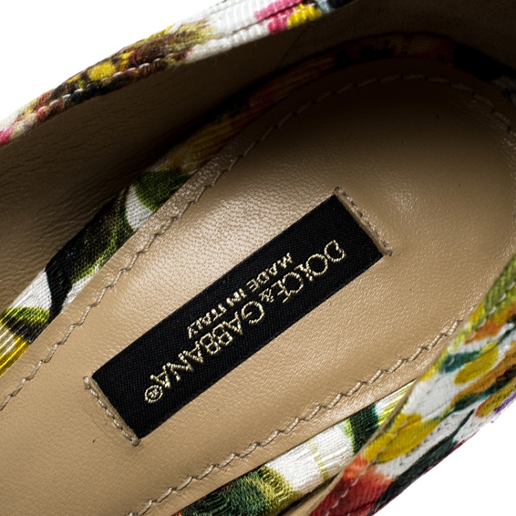 Pre Owned Dolce and Gabbana Multicolor Floral Print Fabric Crystal Embellished Pumps Size 37.5