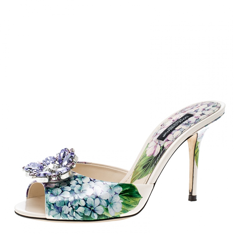 Dolce and Gabbana Multicolor Floral Print Leather Crystal Embellished ...