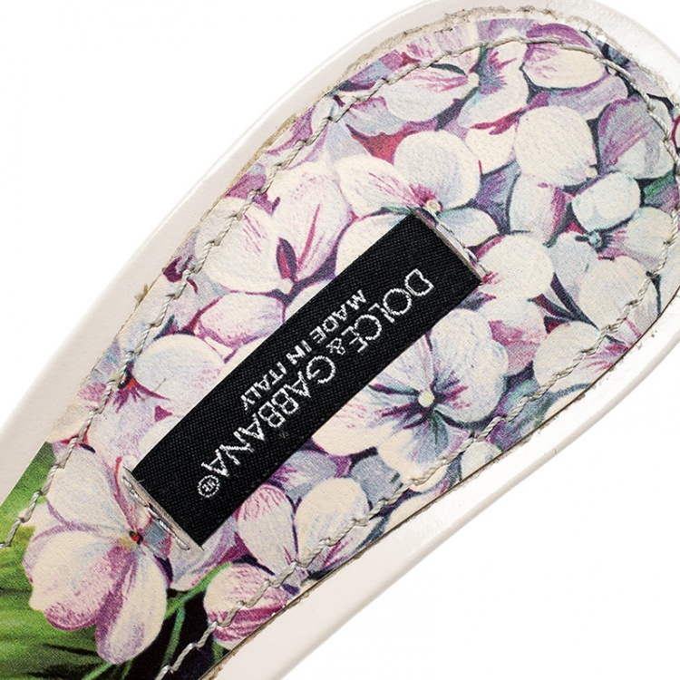 مملوكة مسبقًا Dolce and Gabbana Multicolor Floral Print Leather Crystal Embellished Mules Slide Size 37