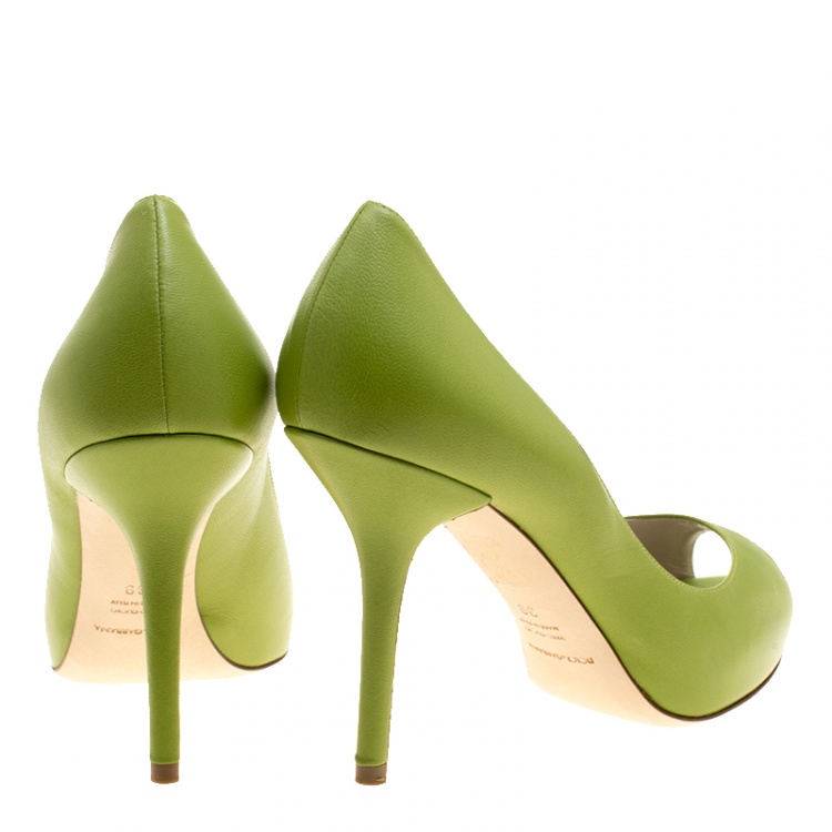 Pre Owned Dolce & Gabbana Pear Green Leather Peep Toe Platform Pumps Size 39