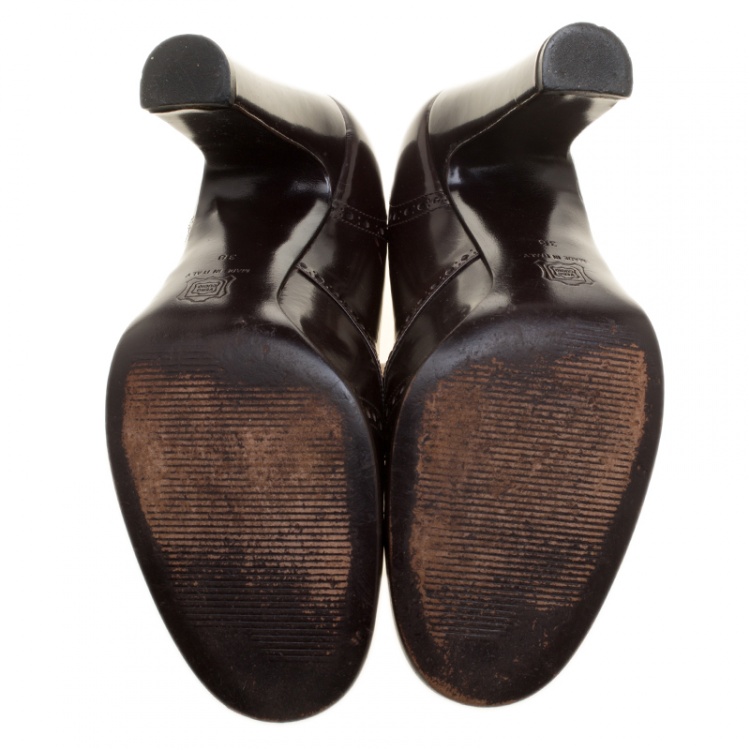 Pre Owned Dolce and Gabbana Brown Brogue Leather Block Heel Pumps Size 38