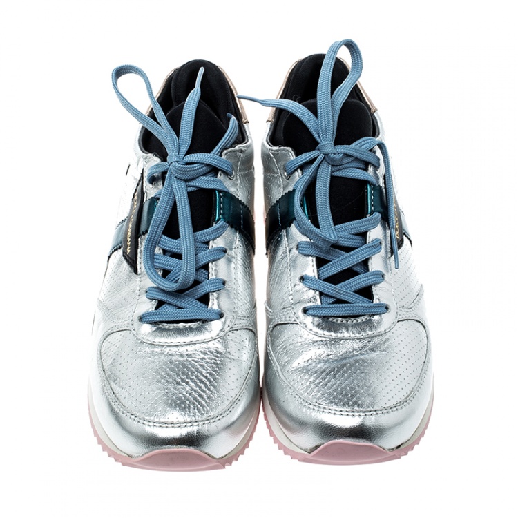 Pre Owned Dolce and Gabbana Metallic Silver Leather Sneakers Size 36
