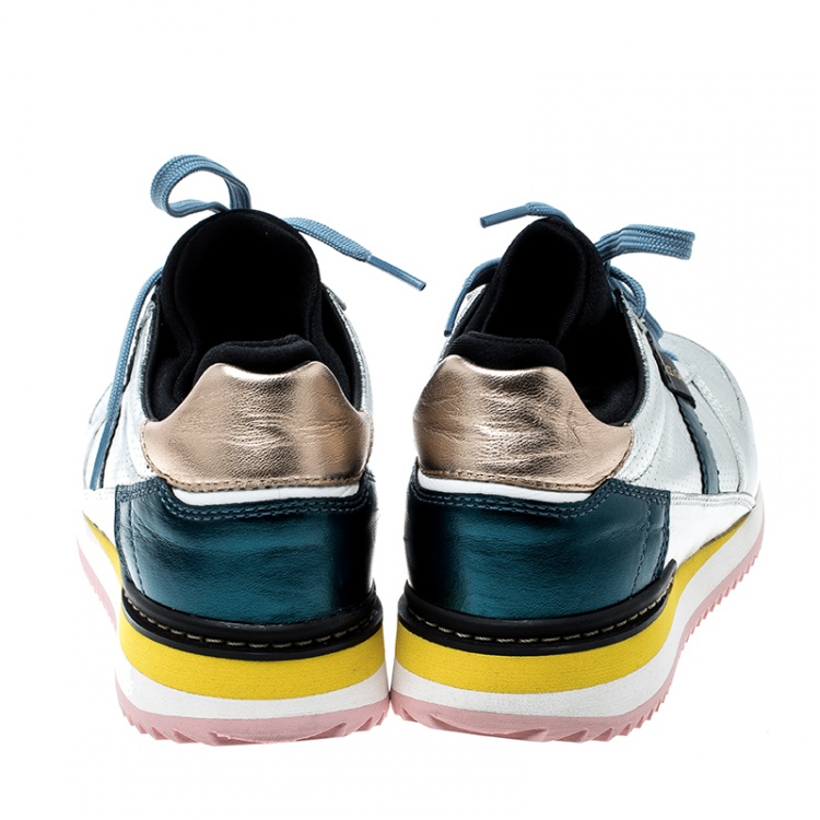 Pre Owned Dolce and Gabbana Metallic Silver Leather Sneakers Size 36