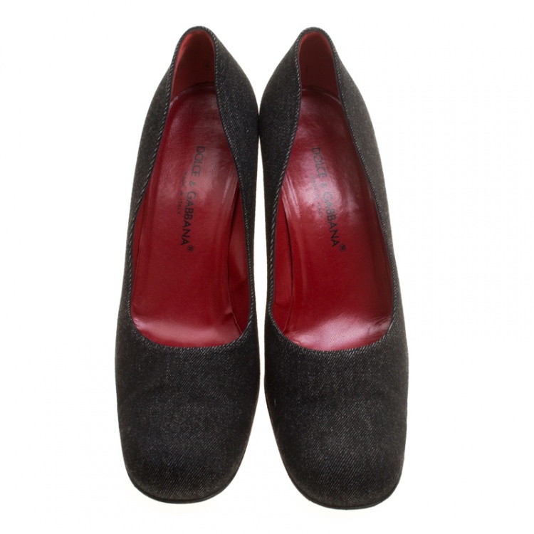 Pre Owned Dolce & Gabbana Black Fabric Block Heel Pumps Size 38