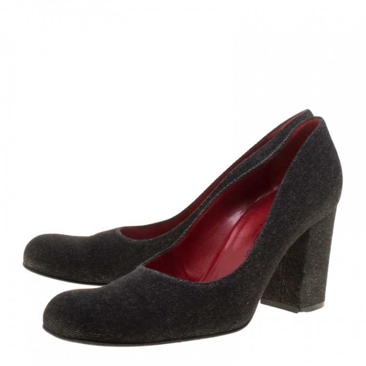 Pre Owned Dolce & Gabbana Black Fabric Block Heel Pumps Size 38