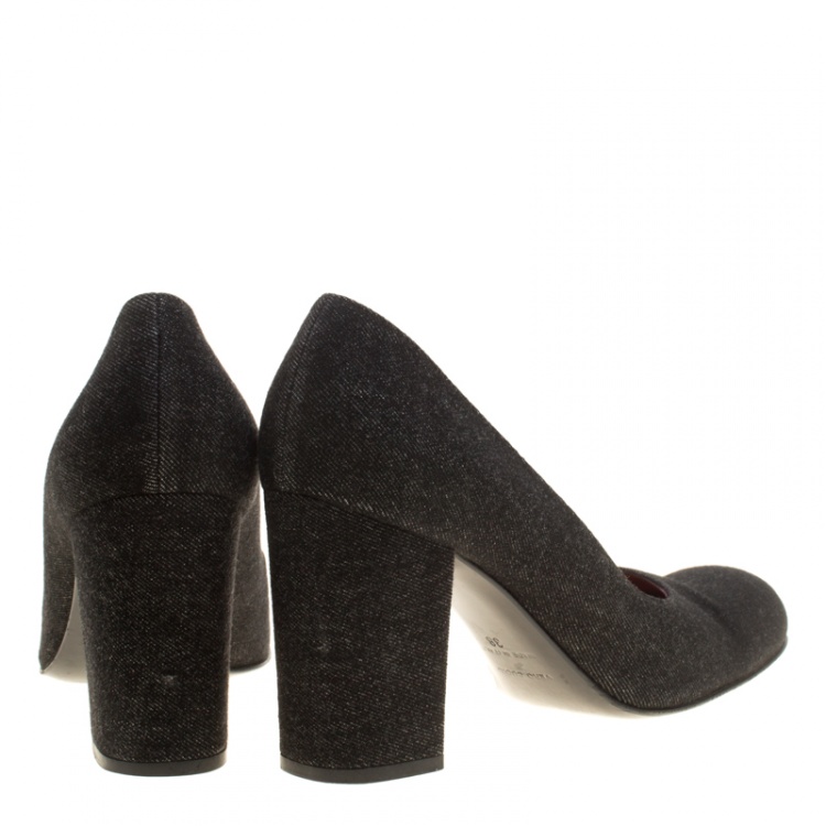 Pre Owned Dolce & Gabbana Black Fabric Block Heel Pumps Size 38