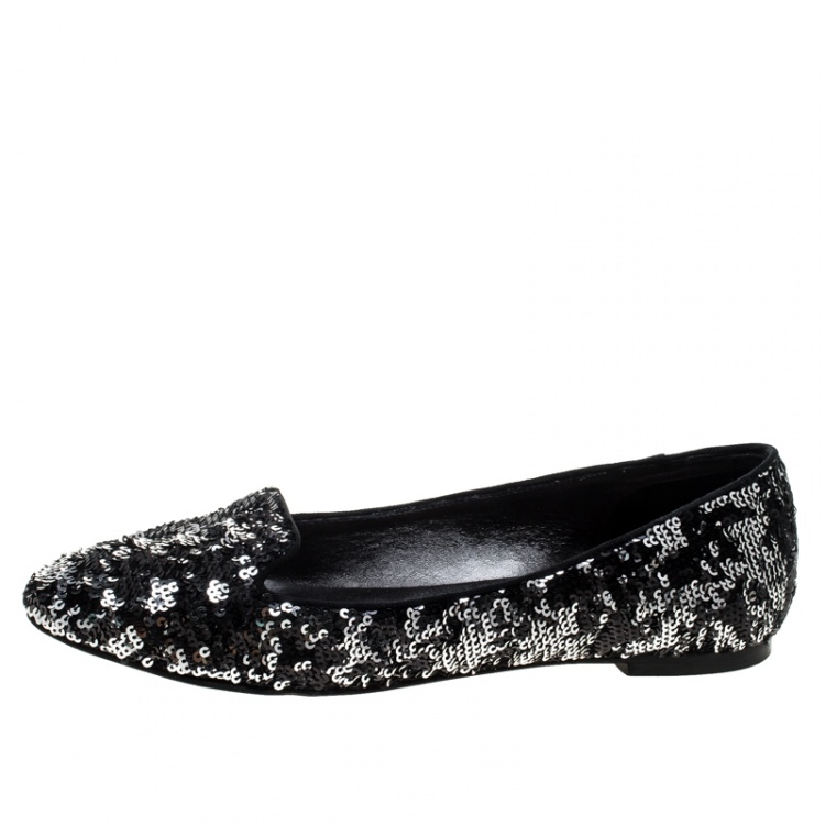 Pre Owned Dolce and Gabbana Two Tone Sequins Embellished Smoking Slippers Size 39