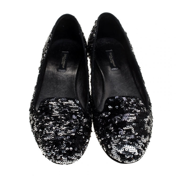 Pre Owned Dolce and Gabbana Two Tone Sequins Embellished Smoking Slippers Size 39