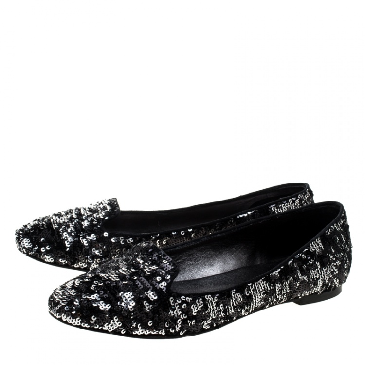 Pre Owned Dolce and Gabbana Two Tone Sequins Embellished Smoking Slippers Size 39