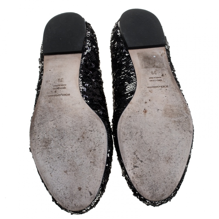 Pre Owned Dolce and Gabbana Two Tone Sequins Embellished Smoking Slippers Size 39