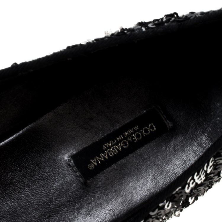 Pre Owned Dolce and Gabbana Two Tone Sequins Embellished Smoking Slippers Size 39