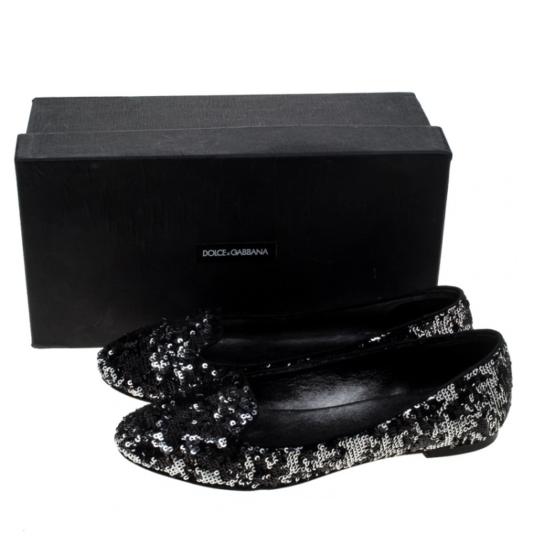 Pre Owned Dolce and Gabbana Two Tone Sequins Embellished Smoking Slippers Size 39