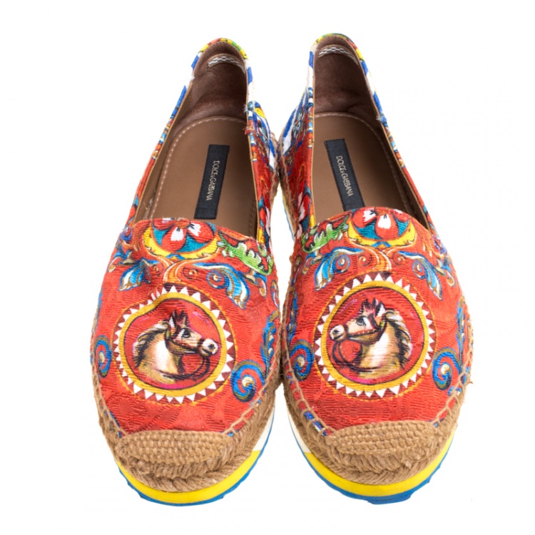 Pre Owned Dolce and Gabbana Multicolor Printed Canvas Platform Espadrilles Size 36