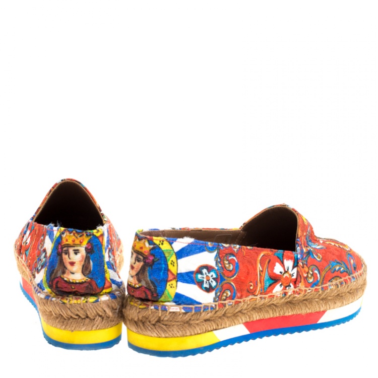 Pre Owned Dolce and Gabbana Multicolor Printed Canvas Platform Espadrilles Size 36