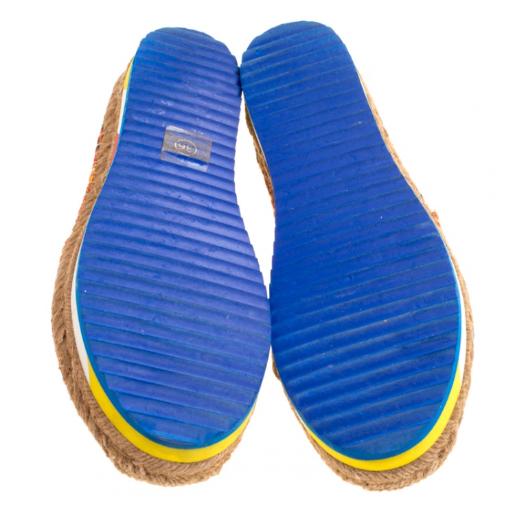 Pre Owned Dolce and Gabbana Multicolor Printed Canvas Platform Espadrilles Size 36