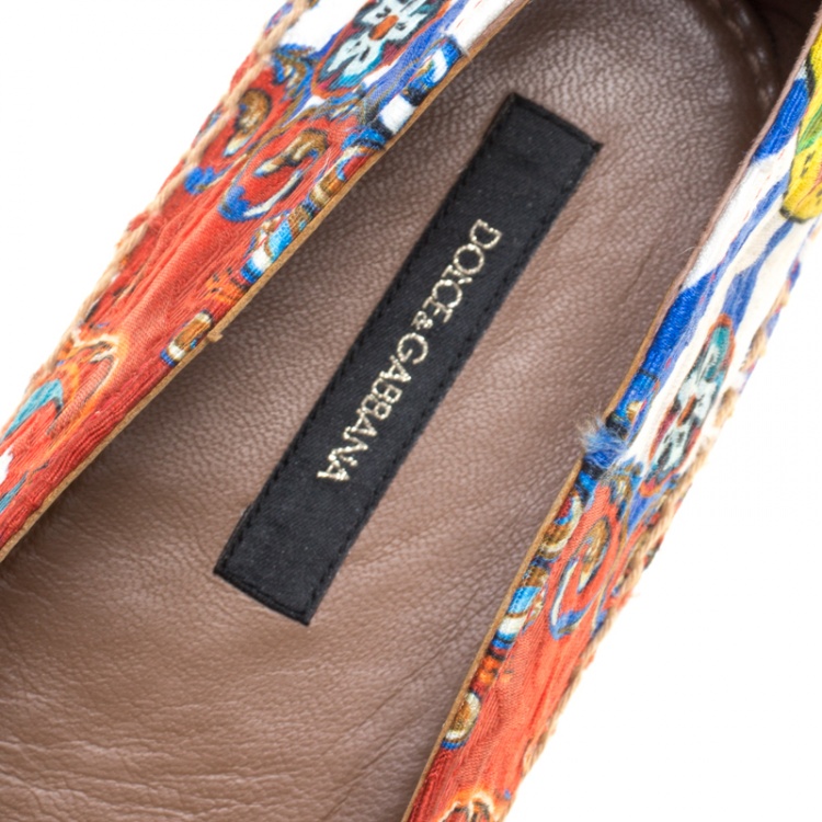 Pre Owned Dolce and Gabbana Multicolor Printed Canvas Platform Espadrilles Size 36