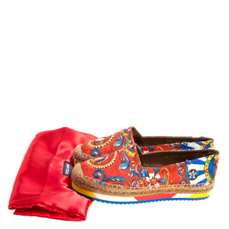 Pre Owned Dolce and Gabbana Multicolor Printed Canvas Platform Espadrilles Size 36
