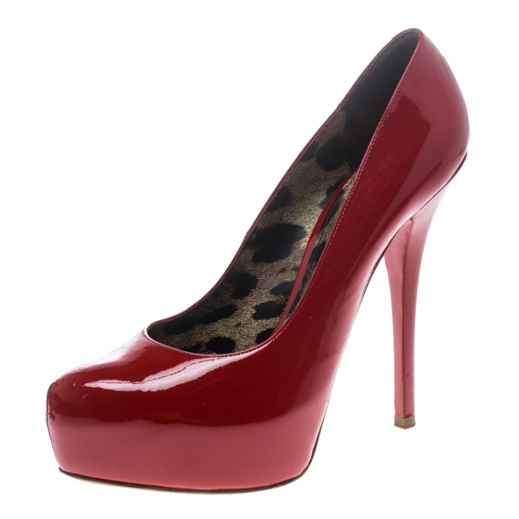Pre Owned Dolce and Gabbana Red Leather Platform Pumps Size 39