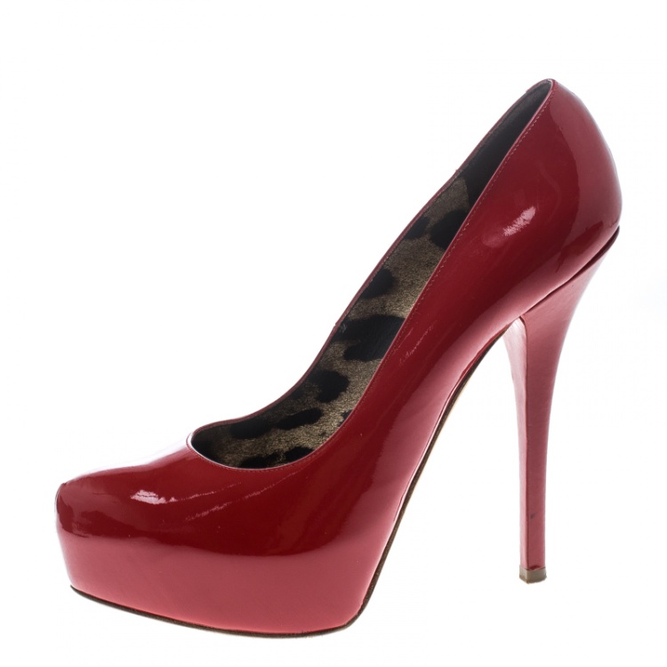 Pre Owned Dolce and Gabbana Red Leather Platform Pumps Size 39