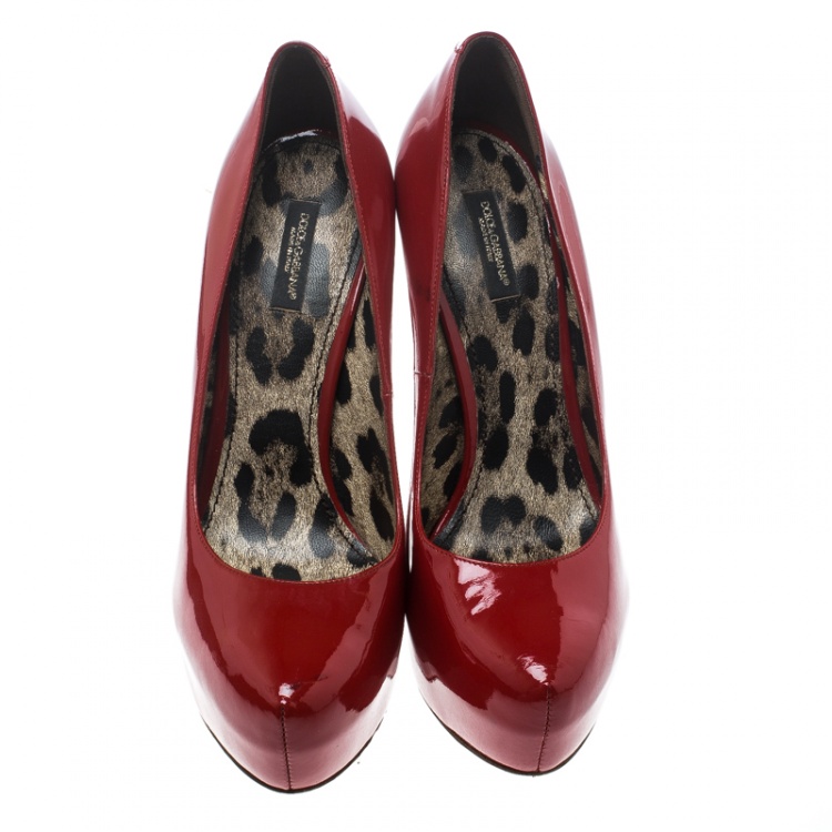 Pre Owned Dolce and Gabbana Red Leather Platform Pumps Size 39